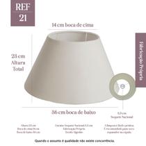 Cúpula clássica de Abajur 23x14x36cm de Tecido Algodão soquete nacional Ref 21 cor Bege