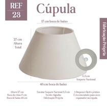 Cúpula Clássica para Abajur 27x17x43cm Cônica Tecido Algodão Soquete Nacional Ref 23 Cor bege, preto ou branco