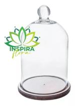 Cúpula De Vidro Redoma De Vidro Grande C/base Madeira Flor 35Cm GG