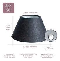 Cupula para Abajur Grande 30x23x50cm de tecido algodão soquete Nacional Ref 26 Cor Bege, branco ou Preto