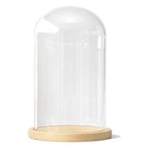 Cúpula Redoma de Vidro Decorativa - 11x16cm - Base Madeira Clara - 1 unidade - Rizzo