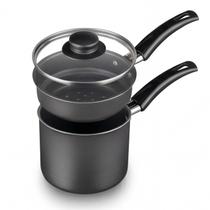 Cuscuzeira 2 Em 1 Panela 1L Antiaderente Tampa Vidro Cabo Fogão Comida Cuzcuz