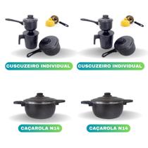 Cuscuzeira 300 ML e 500 ml e duas caçarolas craqueada preta resistente Cuscuzeira 300 ML e 500 ml e duas caçarolas craqueada preta resistente