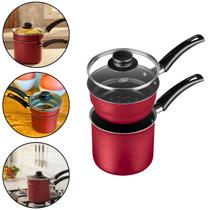 Cuscuzeira Antiaderente Aluminio 1L Tampa De Vidro MTA Cereja