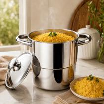 Cuscuzeira Inox 2,5L 16cm Hauskraft Fundo Duplo para Fogão Gás Indução Elétrico e Vitrocerâmico Cuscuzeira Inox 2,5L 16cm Hauskraft Fundo Duplo para Fogão Gás Indução Elétrico e Vitrocerâmico
