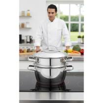 Cuscuzeira Inox Fundo Triplo 16cm 2 Peças Cinza