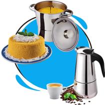 Cuscuzeira Nordestina Inox 16cm + Cafeteira Italiana Expresso 6 Xícaras indução elétrico Cuscuzeira Nordestina Inox 16cm + Cafeteira Italiana Expresso 6 Xícaras indução elétrico