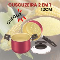 Cuscuzeira pequena 2 em 1 Cor cereja 1,1litro Fortaleza.