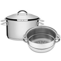 Cuscuzeira Tramontina Solar em Aço Inox Fundo Triplo com Alças 2 peças 16 cm 65500300