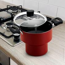 Cuscuzeiro Antiaderente Com Tampa de Vidro - Vermelho