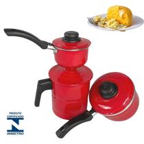 Cuscuzeiro Individual Vermelho Com 2 Conchas Prático Porção Única 1,2L Cuscuz