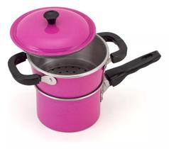 Cuscuzeiro Mini Pequeno Rosa Craquelado Alumínio Nacional 12cm / 1 Litro