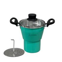 Cuscuzeiro Nº12 Mini Panela Para Cuscuz Pequeno Individual Nordestino Nº12 em alumínio Verde Tampa de Vidro