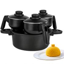 Cuscuzeiro Nordestino Drone 3 Cumbucas Prepare 3 Porções ao Mesmo Tempo "Peito de Moça" Alumín