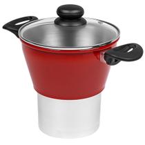 Cuscuzeiro Nordestino Individual com Tampa de Vidro e Alça em Alumínio Vermelho Cozimento a Vapor