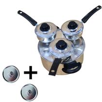 Cuscuzeiro Nordestino Porção Para Três Pessoas + 2 Tampão em Alumínio Resistente Para Sua Cozinha Cuscuzeira Drone JR