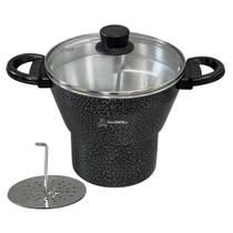 Cuscuzeiro Panela para Cuscuz Cuscuzeira N 18 de Aluminio Nordestino Preto Craqueado com tampa de Vidro Cuscuzeiro Panela para Cuscuz Cuscuzeira N 18 de Aluminio Nordestino Preto Craqueado com tampa de Vidro