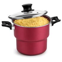 Cuscuzeiro Panelux 2,4L Vermelho Cuscuz Nordestino Legumes No Vapor Com Tampa De Vidro