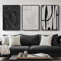 Cúspina de arte de parede emoldurada em preto branco abstrato 3 peças 40x60cm