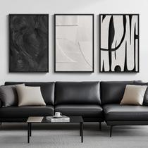 Cúspina de arte de parede grande emoldurada em preto branco abstrato de 3 peças