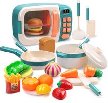 CUTE STONE Micro-ondas Brinquedos Cozinha Play Set,Kids Pretend Play Electronic Oven with Play Food, Panela e Conjunto de Brinquedos pan, utensílios de cozinha, grandes presentes de aprendizagem para bebês crianças meninas meninos