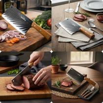 Cutelo Aço Inox Cabo Madeira Carnes Ossos Churrasco Açougues Açougueiro Culinárias Alimentos Profissional Doméstico 30cm