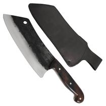 Cutelo Artesanal 8' Churrasco Cabo de Madeira Carne Cozinha Brut Forge Aço Carbono 1070