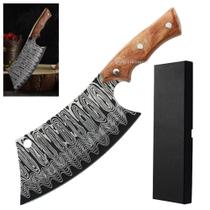 Cutelo Damasco Aço Inoxidável 440C com Cabo de Madeira, Resistente e Sofisticado SLKJJD05