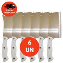 Cutelo Machadinha Inox 6” Profissional Chef Facão Cozinha Açougueiro Cabo Branco Osso Carne Grande