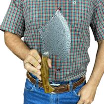 Cutelo machado 29cm craquelado artesanal lâmina inox cabo madeira rustico + bainha couro para cozinha churrasco caça Cutelo machado 29cm craquelado artesanal lâmina inox cabo madeira rustico + bainha couro para cozinha churrasco caça