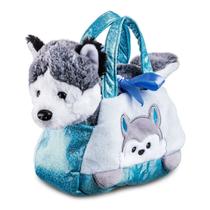 Cutie Handbag Azul Husky Com Pelúcia De Cachorrinho Bolsa Infantil Fashion Cutie Handbag Azul Husky Com Pelúcia De Cachorrinho Bolsa Infantil Fashion