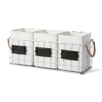Cutlery Caddy NIKKY HOME Farmhouse, 3 compartimentos, metal branco Cutlery Caddy NIKKY HOME Farmhouse, 3 compartimentos, metal branco