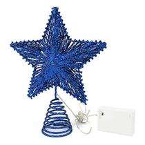 CVHOMEDECO. Azul Brilhante 3D Tree Top Star com Luzes LED brancas quentes e temporizador para enfeites de Natal e decoração sazonal natalina, 8 x 10 polegadas