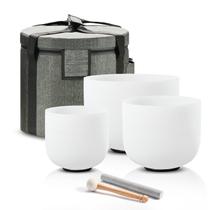 CVNC Set de 3 Cuencos Cantores de Cuarzo Ahumado de Alta Pureza: 6"A Tercer Ojo, 7"C Raíz, 8"F Corazón con Estuche para Meditación y Sanación Sonora