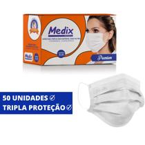 Cx 50 Mascara Branca Tripla Descartavel Filtro Medix Anvisa