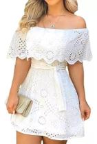 D0305-Vestido Feminino Branco Laise Lese Réveillon Ombro Ombro D0305-Vestido Feminino Branco Laise Lese Réveillon Ombro Ombro