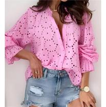 D0503-Blusa Festa Evento Luxo Abotoar Lese Laise Elegante Ag450