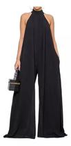 D1004-Macacão Feminino Gola Alta Pantalona Longo Festa Chique X16