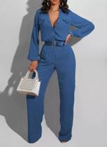 D1201-Macacão Feminino Pantalona Manga Longo Social Elegante S24