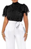 D2702-Camisa Blusa Feminina Branco Laise Lese Rechilieu Plus Size