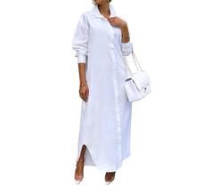 D3301-Vestido Feminina Chemise Camisa Longa Camisão Liso Solto Plus Size
