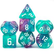 Dados de RPG - Conjunto 7 Dados Glitter - Ciano e Lilás - Dragonborn