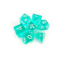 Dados RPG: Translucido Ciano e Branco Central Dice
