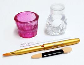 Dappen Copinho Rosa + Pincel Aplicação + Anel Acrílico Para Tintura Henna ou Pó Unha