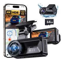 Dash Cam COOLCRAZY N8 4K Full HD Dual para carros, cartão de 64 GB