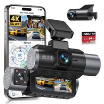 Dash Cam GKU 4K 3 canais 5,8 GHz WiFi GPS 64 GB Modo de estacionamento 24H Dash Cam GKU 4K 3 canais 5,8 GHz WiFi GPS 64 GB Modo de estacionamento 24H