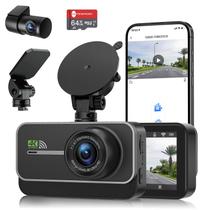 Dash Cam GMAIPOP 4K+1080P WiFi frontal e traseiro com aplicativo de 64 GB