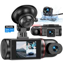 Dash Cam Kussla 3 canais 1080P frontal e traseiro interno