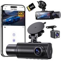 Dash Cam Miden X5 4K WiFi de 3 canais frontal/traseiro interno de 64 GB