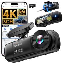 Dash Cam SARMERT 3 canais 4K+1080P+1080P com cartão de 64GB
